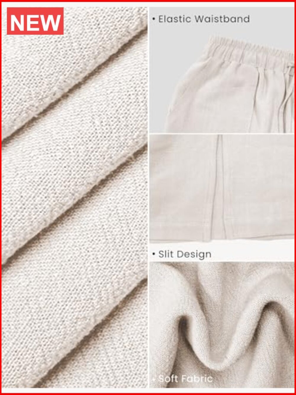 High Waisted Wide Leg Pants Cotton Linen Drawstring Lounge Pants Loose Fit - Picture 4 of 7